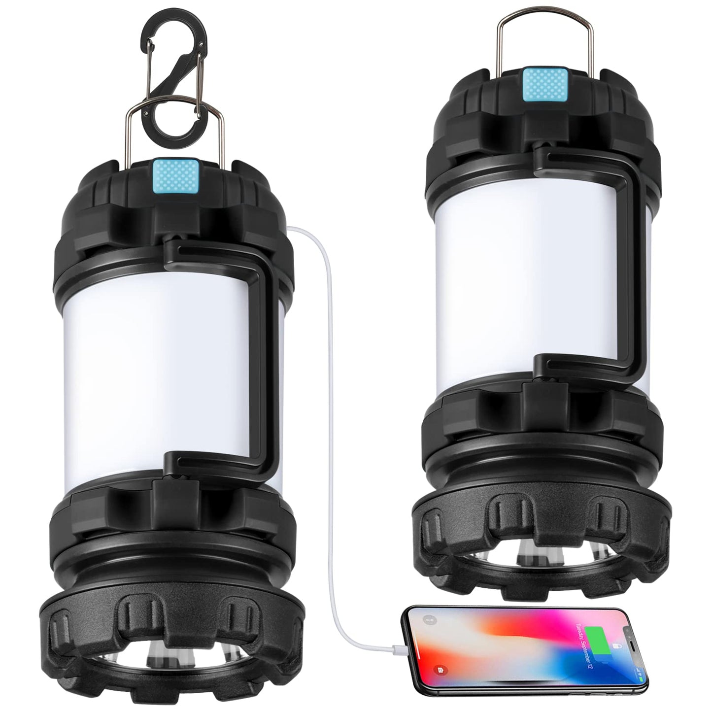 2 Pack Camping Lantern, Outdoor Led Camping Lantern, Rechargeable Flashlights with 1000LM, 6 Modes, 4000mAh Power Bank, IPX5 Waterproof Portable Emergency Camping Light for Hurricane Hiking