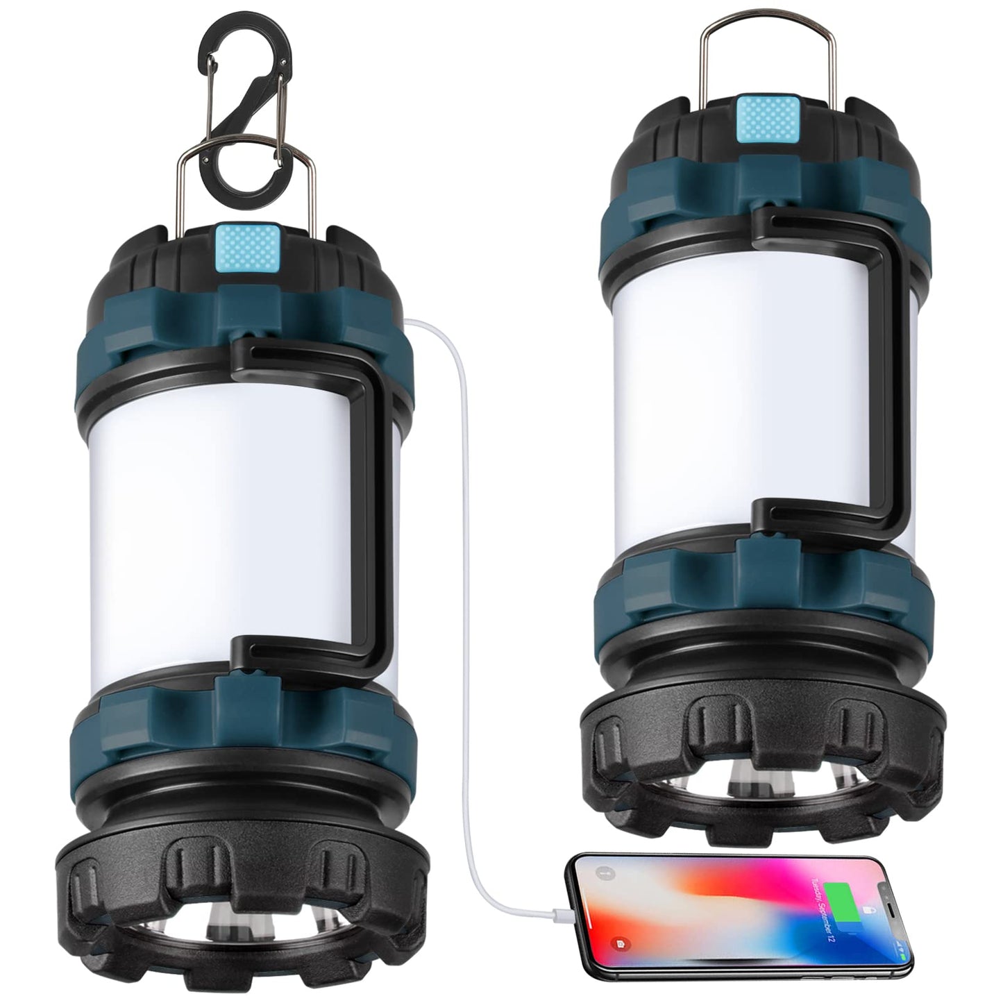 2 Pack Camping Lantern, Outdoor Led Camping Lantern, Rechargeable Flashlights with 1000LM, 6 Modes, 4000mAh Power Bank, IPX5 Waterproof Portable Emergency Camping Light for Hurricane Hiking