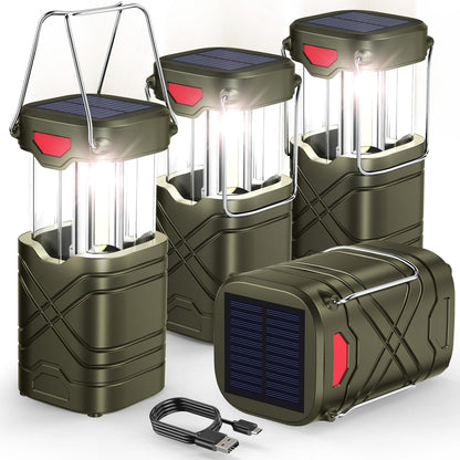 LETMY 4 Pack Camping Lantern, Rechargeable LED Lanterns, Solar Lantern Battery Powered Hurricane Lanterns Flashlight with 3 Powered Ways & USB Cable for Emergency, Power Outage, Hurricane Supplies
