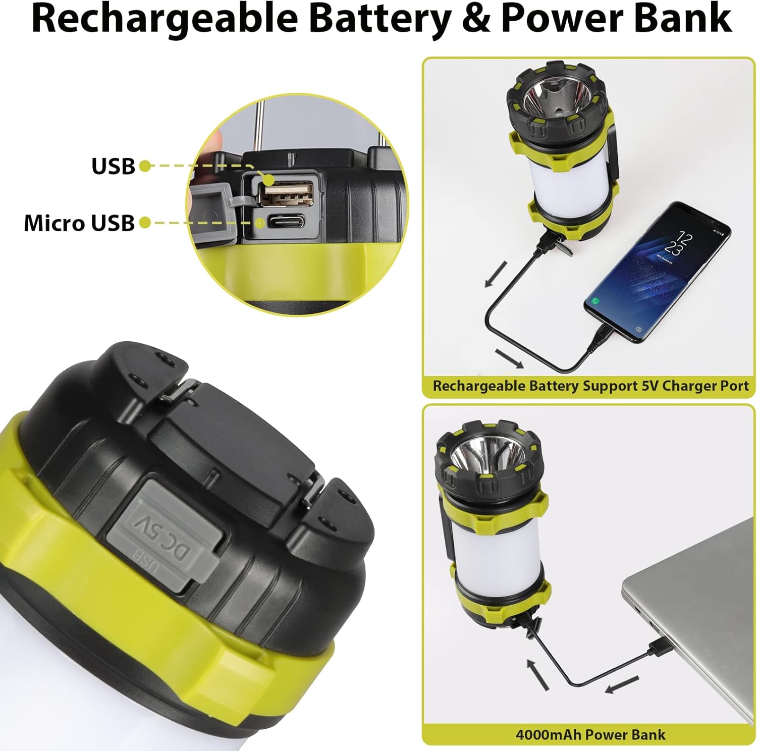 2 Pack Camping Lantern, Outdoor Led Camping Lantern, Rechargeable Flashlights with 1000LM, 6 Modes, 4000mAh Power Bank, IPX5 Waterproof Portable Emergency Camping Light for Hurricane Hiking