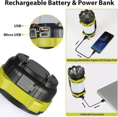 2 Pack Camping Lantern, Outdoor Led Camping Lantern, Rechargeable Flashlights with 1000LM, 6 Modes, 4000mAh Power Bank, IPX5 Waterproof Portable Emergency Camping Light for Hurricane Hiking