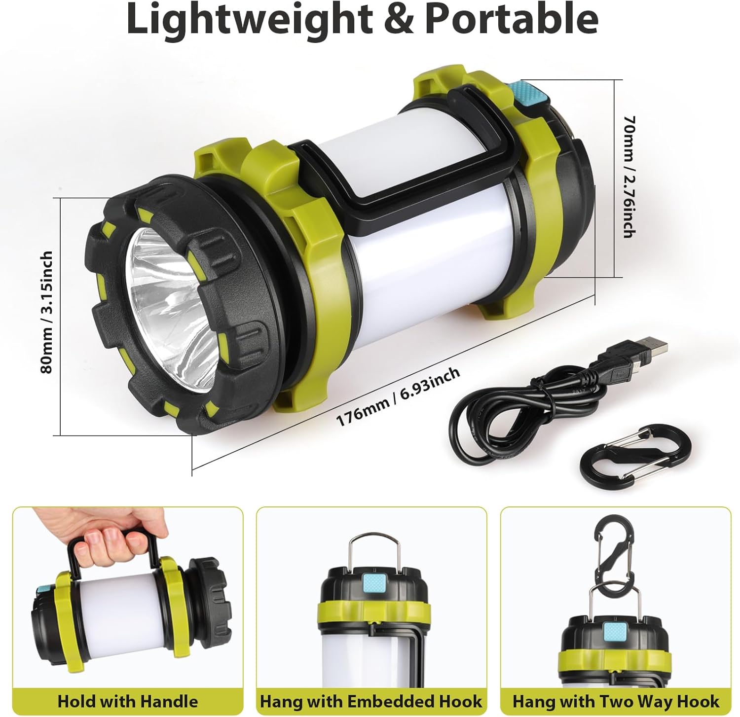 2 Pack Camping Lantern, Outdoor Led Camping Lantern, Rechargeable Flashlights with 1000LM, 6 Modes, 4000mAh Power Bank, IPX5 Waterproof Portable Emergency Camping Light for Hurricane Hiking