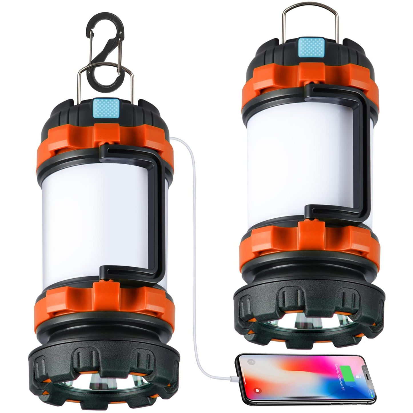 2 Pack Camping Lantern, Outdoor Led Camping Lantern, Rechargeable Flashlights with 1000LM, 6 Modes, 4000mAh Power Bank, IPX5 Waterproof Portable Emergency Camping Light for Hurricane Hiking