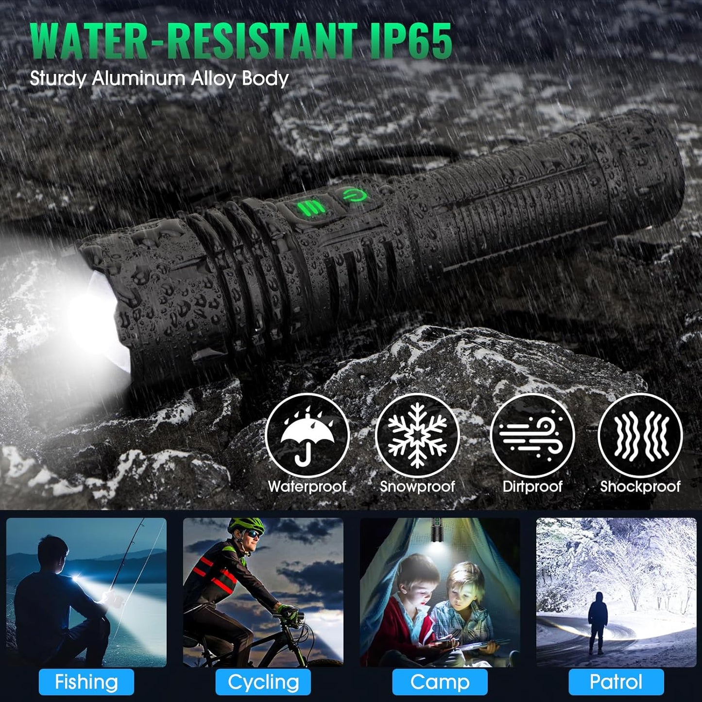 AdamStar UV&High Lumens Flashlight Rechargeable, 2-in-1 Powerful Blacklight LED Flashlight Tactical 6 Modes Super Bright Waterproof Zoomable Detector for Pet Urine Curing Resin Camping